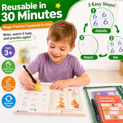 Grooved Handwriting Practice for Kids – 6-Book Set with Pens - Image 2