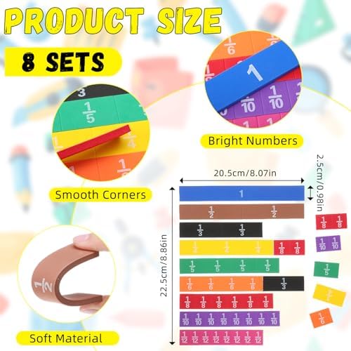 Sayglossy 8 Sets Fraction Tiles Set for Math Classroom Fractions Manipulatives Math Learning Manipulatives for Home School Supplies - Image 2