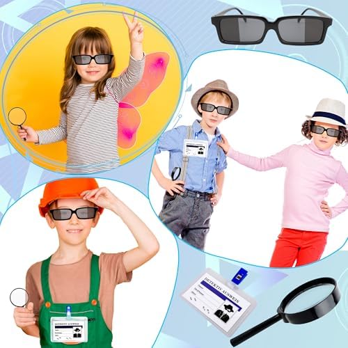 36 Pcs Kids Spy Kit Detective Toy Set Including 12 See Behind You Sunglasses 12 Secret Agent Name Tags 12 Black detective Mmagnifying Glass for Spy FBI Cosplay Escape Room Detective Party Supplies - Image 5