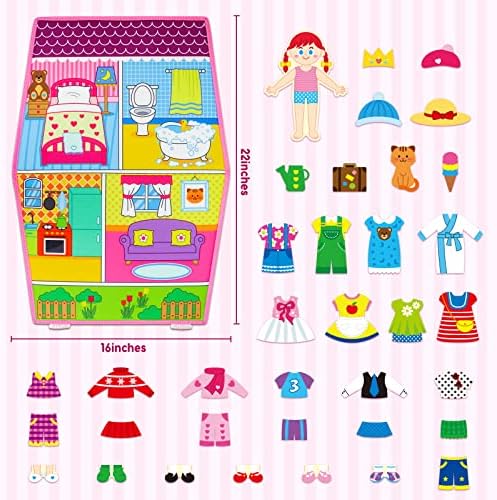 OKOOKO Dress Up House Felt Board 35PCS Double-Sided Foldable Dress Up Teaching Girls Toy Preschool Crafts Storytelling Early Learning Interactive Play Kit for Toddlers Kids - Image 2