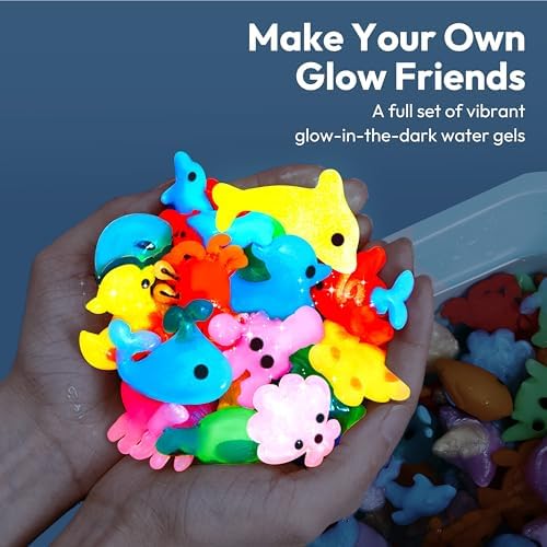 Klever Kits Glow-in-The-Dark Water Gel Kit, Magic Fairy Water Pets Toy Kit with 10 Gels(7 Glow-in-The-Dark Gels), 12 Molds, Preserving Bottle, DIY Squishy Maker Craft Kits, Arts and Crafts for Kids - Image 5