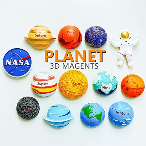 13PCS Space Magnet Set - 3D Solar System Planet Toys with Sun, 8 Planets, Moon, Pluto, Astronaut - Strong Magnets for Fridge, Lockers & Room Decor - Gift Box Included - Image 2