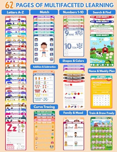 Preschool Learning Activities Educational Workbook, 62 Reusable Pages Pre Kindergarten Workbooks, Number Letter Tracing Books for Kids, Autism Learning Materials, ABC Busy Book for Kids Ages 3-7 - Image 2