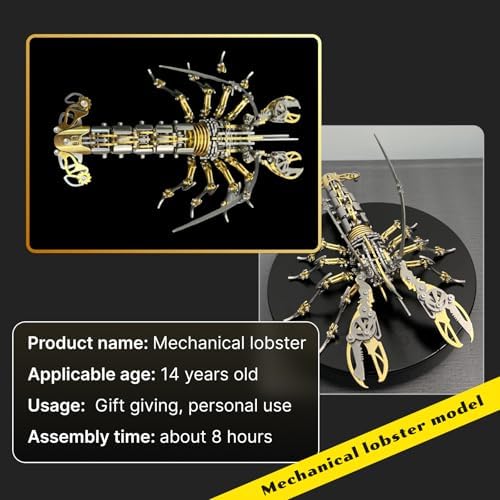 3D Metal Puzzle for Adults,DIY Mechanical Animal Lobster,Metal Model Kits,Gift for a man and boy,Purzolnx Toy (Gold) - Image 3