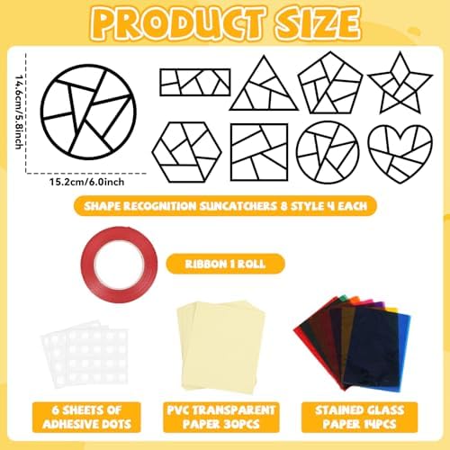 QOUBAI 32 Sets Back to School Geometric Recognition Suncatchers Craft DIY Window Stained Glass Effect Star Paper Crafts Home School Classroom Decor Kid Birthday Gift Creative Art Project Activity Game - Image 2