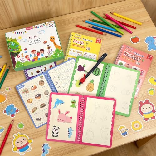 6 Pack Magic Grooved Writing Practice Books Reusable Magical Handwriting Practice for Kids Ages 3-8 Kindergarten Back to School Educational Gift Preschool Valentines Classroom Gift - Image 6