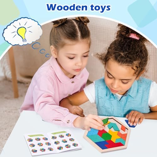 3 otters Wooden Puzzles for Kids, Educational Brain Teaser Game, Shape Sorting Board with Guide Book, Montessori Learning Toys (Pack of 2) - Image 3