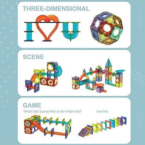 Glowing Magnetic Tiles Marble Run Race Track Super Set - 110 Complete Pieces Glow in The Dark STEM Light Magnetic Building Blocks Gravity Marble Maze Games for Toddlers Kids Boys Girls Ages 3+ Years - Image 6