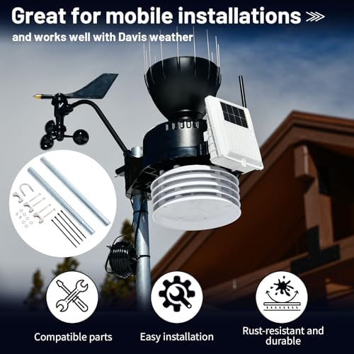 Blulu Mounting Pole Kit for Weather Station - Heavy Duty Galvanized Steel with Stainless Hardware, Adjustable 19.5” to 37.5” Height for Outdoor Sensors & Solar Panels - Image 3