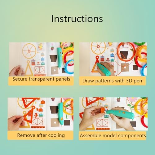 3D Printer Drawing Molds Paper Stencils for 3D Printing Pen,Reusable Graffiti Template,3D Pen Paper Stencils,22 Sheets 44 Patterns with PVC Transparent Board.(Small) - Image 7