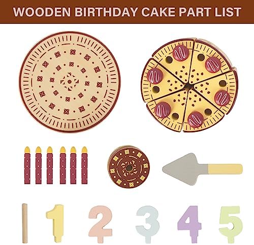 Pretend Play Food for Toddlers 2-5,Wooden Birthday Fake Cake Toy - Image 5