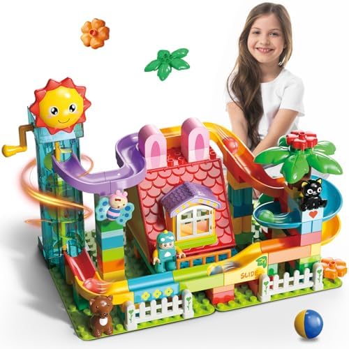 Marble Run Building Blocks Toy - 2 in 1 Compatible Blocks Models with 6 Marble Balls, Montessori Educational Race Track Building Block Set, Classic Blocks STEM Toy for Kid Boys Girls (118PCS) by Unknown