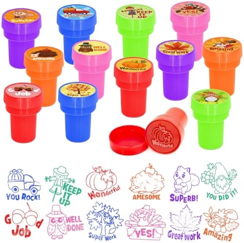 Cinrobiye 24 Pcs Fall Thanksgiving Stampers Party Favor Set, Cute Autumn Stamps for Kids Birthday Party, Classroom Rewards, Goodie Bag Fillers, Thanksgiving Party Supplies, Fall Classroom Activities by Cinrobiye