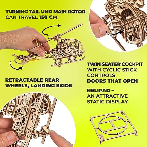 UGEARS Wooden 3D Puzzles for Adults - Easy Mini Helicopter Model Kit – Experience Aerial Innovation with Mechanical Puzzles DIY Kits for Adults - Ideal for Hobbyists, Aviation Enthusiasts - 167 Pcs - Image 3