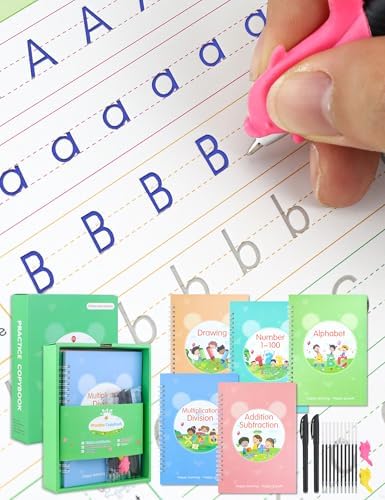 Magic Practice Copybook, Reusable Writing Practice Book, Handwriting Aid Practice for Preschool Kids Age 3-8 Calligraphy (5 Books with Pens) by Unknown