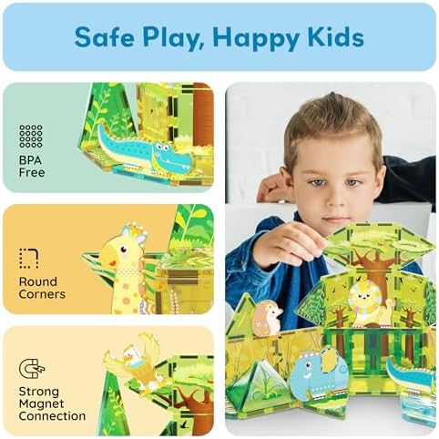 PicassoTiles Magnet Tile Building Block Safari Themed Set with 8 Compatible Magnetized Animal Action Figures Build Blocks Toddler Creativity Toys STEAM Educational Learning Skills Ages 3+ PTQ12 - Image 6