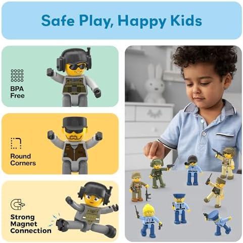 Picasso Toys Magnetic Action Figures Character Law Enforcement for Construction Building Block Tiles Toy Set Magnet Expansion Variety Pack Educational STEM Learning Kit Pretend Playset PTA12 - Image 6