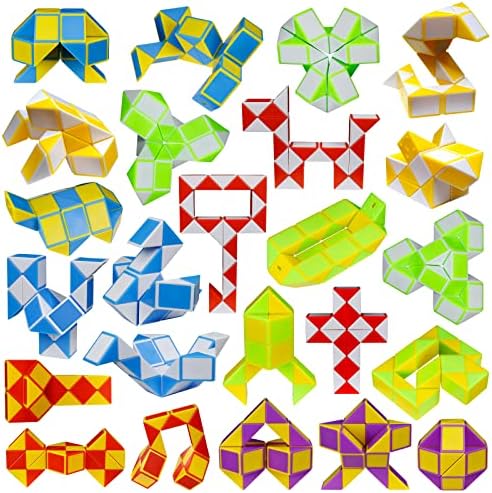 24 Pack 24 Blocks Mini Fidget Snake Cube Mini Twist Puzzle Cubes Magic Speed Cubes Toy for Kids Party Bag Fillers, Party Supplies by LENDOD
