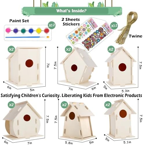 ILHSTY 6 Pack Large DIY Bird Houses Kits for Kids, Kids Crafts Wood Houses for Crafts Class Parties, DIY Crafts and Art Birdhouse Kits for Children to Build & Paint (6) - Image 3