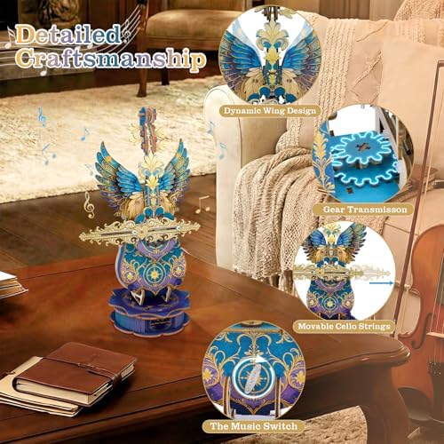 3D Wooden Puzzles for Adults, Mechanical Cello Music Box Kit with Base, DIY Wooden Model Kits to Build, Birthday Valentine's Day Gifts for Women Men, Music Box Puzzle Lover - Image 3