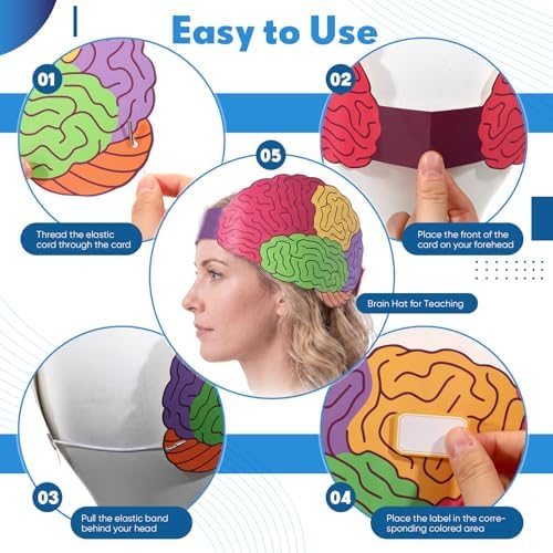 Janmercy Brains Hat for Teaching & Labels Elastic Cap Brain Model Brain Shaped Notepads Pencil for Learning Anatomical - Image 3
