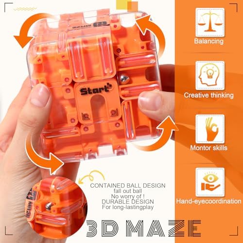 1 Sets Large Labyrinth 3D Maze Cube Puzzle Maze Game Gravity 3D Puzzle Cube Brain Teaser Ball Games for Kids Education Sensory Toys Gift for Adults (Classical,Orange) - Image 4