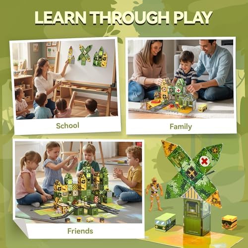 VigorFun Army Toys Magnetic Tiles Building Blocks Set for Kids Ages 3+ - Image 7