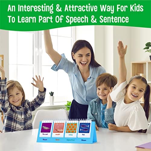 Sentence Flip Charts, 80 Double Sided Cards in Noun/Verb/Adjective/Preposition 40 New Sentence Building Freestanding Flip Chart Educational Learning Tool for School Supplies - Image 6