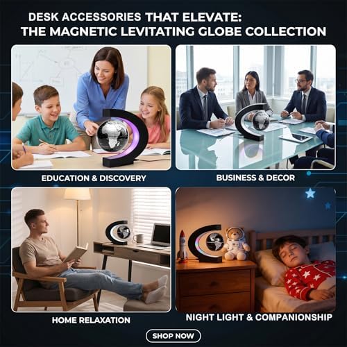 Magnetic Levitation Floating Rotating World Globe with LED Frame Lights, C Shape Levitating Globe, Touch Switch Night Light, Cool Tech Gifts for Men Dad Boys Kids, Office Desk Decor and STEM Gift - Image 3