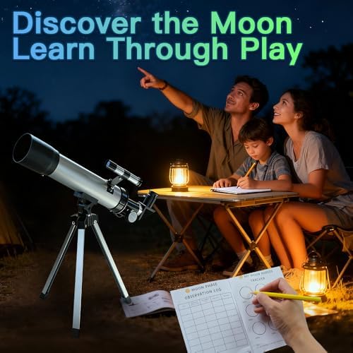 Telescope for Kids, 50mm 100x Silver Beginner Telescope with Tripod - Image 2
