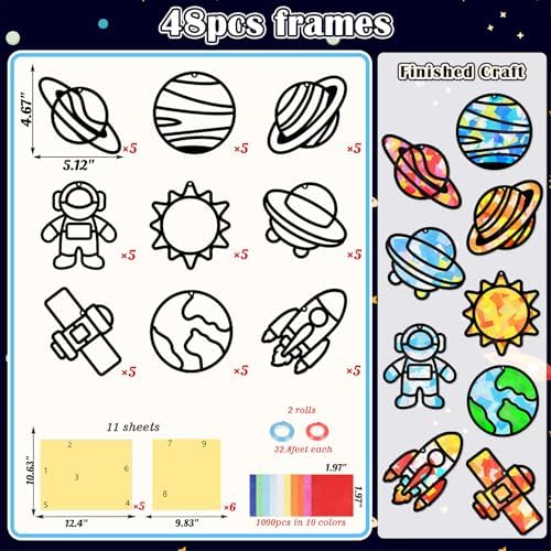 Renbuzhu 48PCS Solar System Space Paper Suncatchers DIY Project Kits, Back to School Window Stained Glass Effect Art Supplies for Party - Image 4