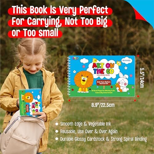 SpriteGru Coloring Activity Book, 30 Dry-Erase Pages Animals to Color, Fun & Creative Coloring Pages for Toddlers, Kids, Teens, Adults, Reusable Activity Pad for Road Trip, Travel, At Home - Image 5