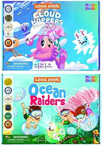 Addition and Subtraction Game - Fun Math Board Game for 6-8 Year Olds, Easy to Play Educational Game for Kids at Home, STEM Toy Gift for Girls & Boys (Ocean Raiders + Cloud Hoppers) by Mathgamesforkids