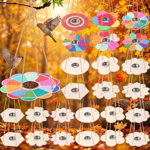 DoubleFill 48 Pcs Bird Feeder Craft Kits for Kids Ages 3-8 Make Your Own Bird Feeders Kids Arts and Crafts DIY Wooden Art Painting Flock Feeders for Outside DIY Vbs Crafts by DoubleFill