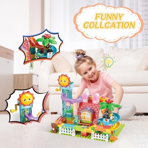 Marble Run Building Blocks Toy - 2 in 1 Compatible Blocks Models with 6 Marble Balls, Montessori Educational Race Track Building Block Set, Classic Blocks STEM Toy for Kid Boys Girls (118PCS) - Image 4