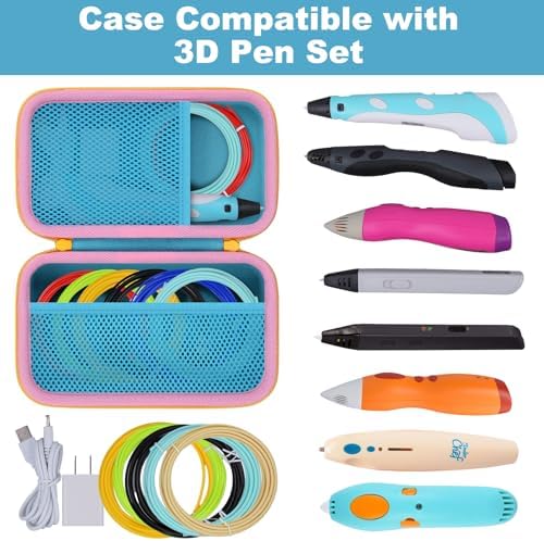 co2CREA Storage Case for 3D Printing Pen Set, Blue Case + Yellow Zipper - Image 2