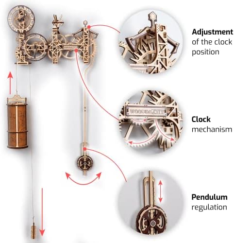 WOODEN.CITY Steampunk Wall Clock – 3D Wooden Clock Puzzle for Adults & Teens, Mechanical Pendulum Clock Building Kit with 257 Pieces - Image 3