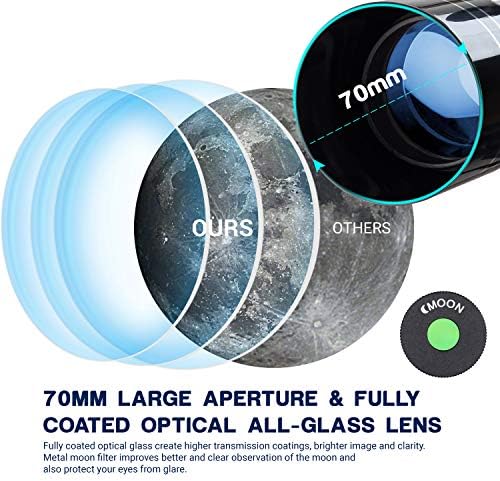 ESSLNB Telescope for Adults, 70mm Aperture Refractor Telescopes (15X-180X) for Astronomy Beginners, Portable Travel Telescope with Phone Adapter & Adjustable Tripod - Image 3