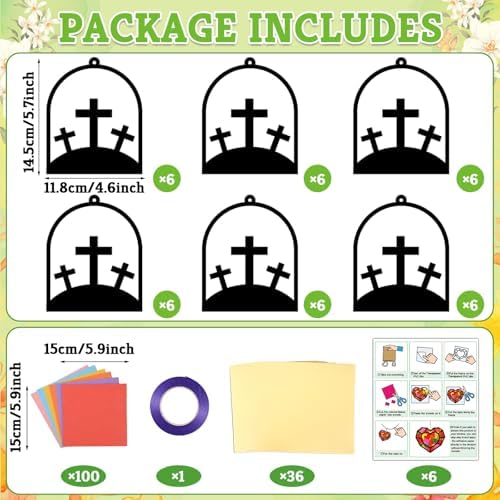 Qyeahkj 36 Set Easter Jesus Cross Suncatchers Crafts for DIY Christian Religion Cross Window Tissue Paper Craft Kit Hanging Decor for Home Activity Art Project Birthday Party Favor - Image 2