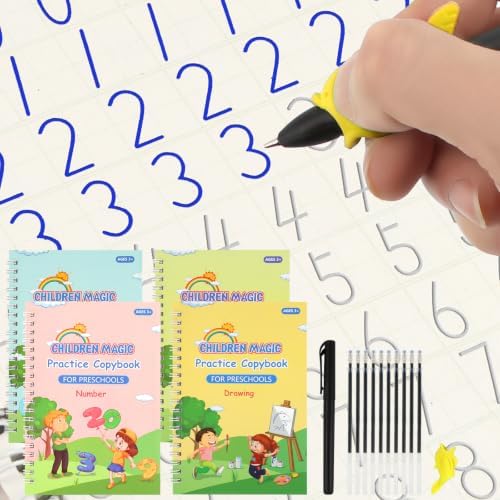 Grooved Writing Books for Kids, Reusable Magic Practice Workbook 4 Pack by PEASUG