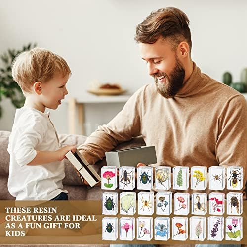 Geelin 24 Pcs Insect in Resin Specimen Set Specimen Bugs Plant Flower Paperweight Butterfly Science Mini Animals Figures for Biology Science Teacher Education Collection - Image 5