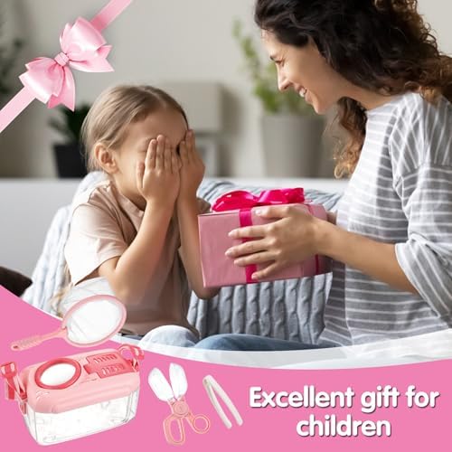 Biubee Bug Catcher for Kids - Sturdy Bugs Catching Kit Gifts with Butterfly Net Collector Insect Catcher Tweezer, Pink Bug Habitat Outdoor Explorer Kit for Girls Age 3 4 5 6 7 8 - Image 6
