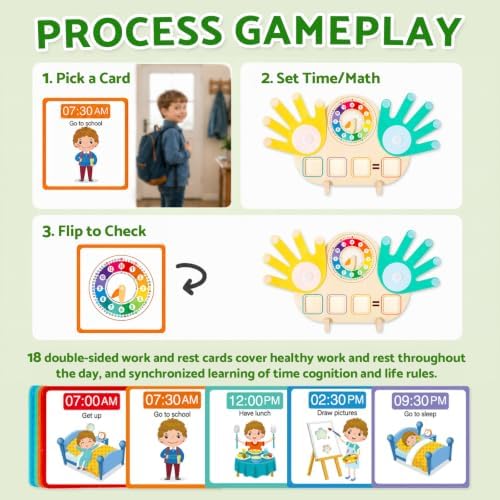 2-in-1 Wooden Math Manipulatives & Teaching Clock Toys - Image 4