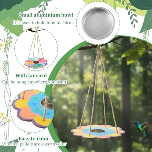DoubleFill 24 Pack Bird Feeder Craft Kits for Kids Ages 3-8 Bird Feeder Craft Kits with Stainless Steel Bowls DIY Kids Crafts Wooden Art Painting Outdoor Bulk Toys for Children VBS Crafts - Image 3