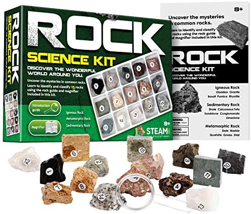 Piano Potato Rock and Mineral Kit 15 PCS with Box, STEM Geology for Kids by PianoPotato