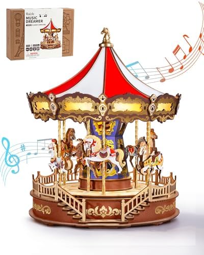 Rolife DIY 3D Wooden Puzzle for Adults, Classic Carousel Wood Puzzle Music Boxes, for Princess Girls Teens, Creative Hobbies Crafts Toys Model Building Kits by Rolife