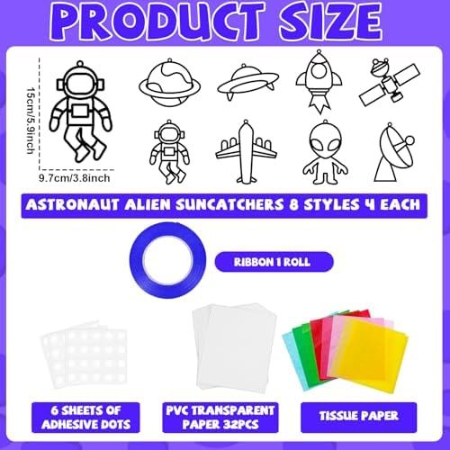 32 Sets Outer Space Suncatchers Craft Kit DIY Window Stained Glass Effect Planet Astronaut Alien Paper Crafts Home School Classroom Decoration Kid Birthday Gift Creative Art Project Activity Game - Image 2
