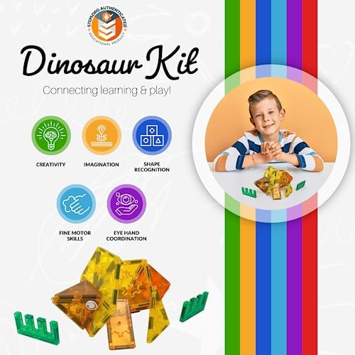 Tytan Tiles Dinosaurs 60-Piece Magnetic Tiles Building Set, Dino Safari Land Kids’ STEM Toy, Creative Play, Shape & Pattern Recognition, Fine Motor Skills, Includes Storage Bag, Ages 3 and Up - Image 4