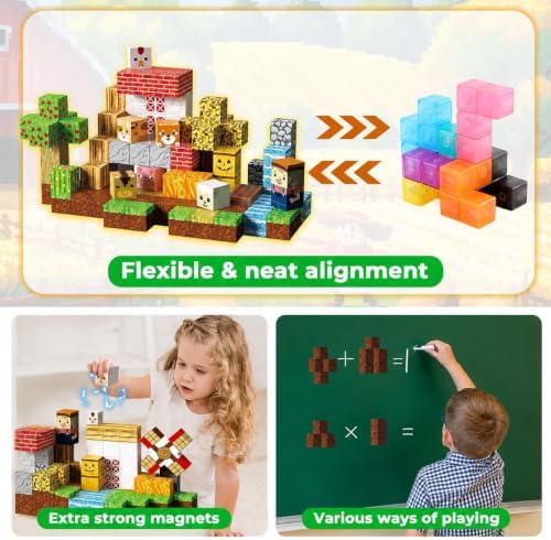 GraceDuck 120 PCS Magnetic Blocks - Magnetic Building Blocks, Magnetic Farm Animal Homes Stacking Magnets for Kids, STEM Montessori Sensory Toys for Kids 3+ Boys and Girls Christmas Birthday Gifts - Image 4
