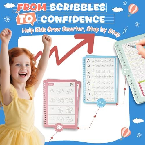 Magic Grooved Writing Books for Kids-Handwriting Practice for Kids 5-8 - Tracing Books for Kids Ages 3-5 - Preschool, Kindergarten Learning-Letters, Numbers, Math, Drawing (Blue Box, 10.3 in x 7.3 in) - Image 4